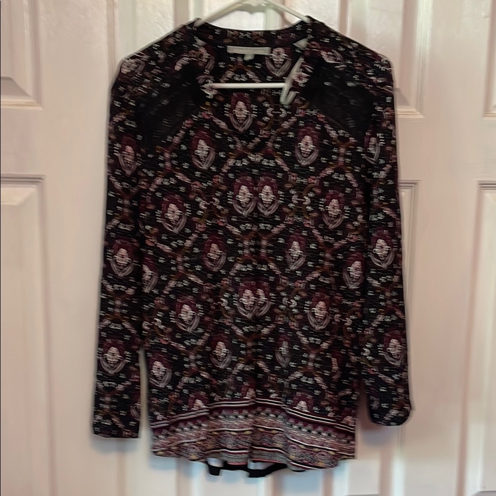 Daniel Rainn Black Graphic Long Sleeve Blouse